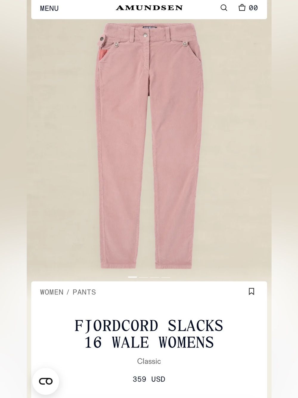 Amundsen FJORDCORD SLACKS 16 WALE WOMENS. Small